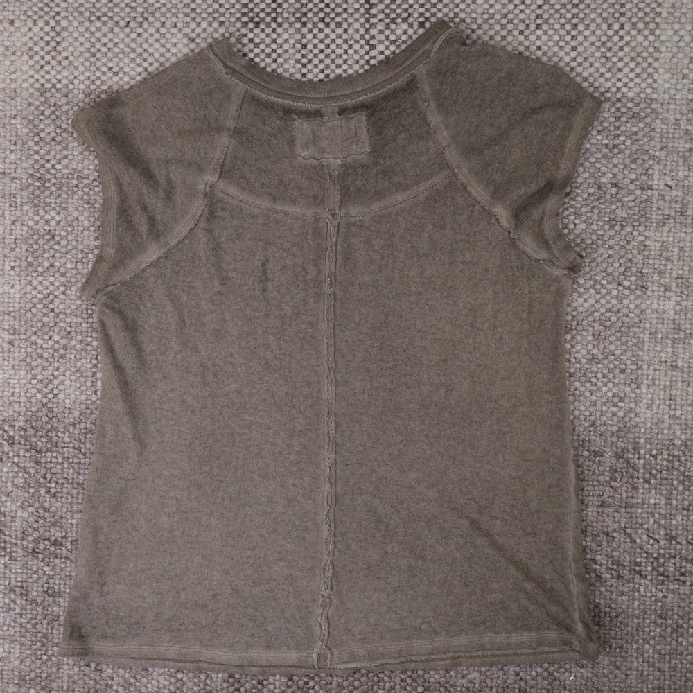 We The Free Free People Women Olive Green Raw Seam Cotton T-Shirt Size L